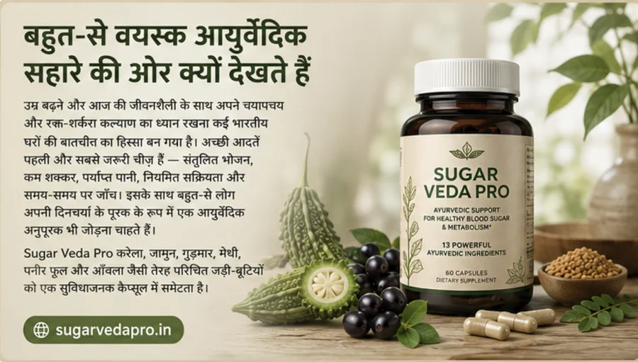 Sugar Veda Pro — वयस्कों के चयापचय-कल्याण के लिए आयुर्वेदिक कैप्सूल आहार-अनुपूरक